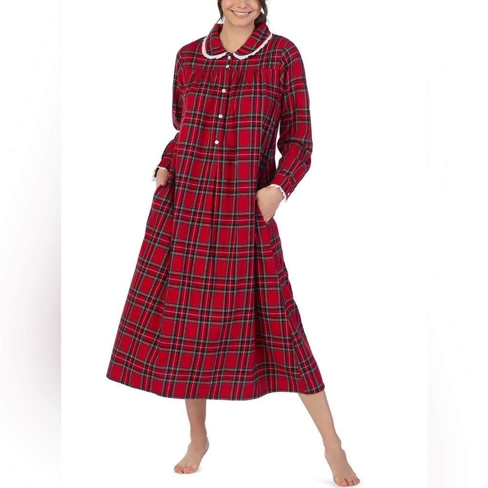 Lanz of Salzburg Red Plaid Nightgown with White Trim Size Large